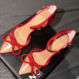 INC International Concepts Red Glitter Bow Heels